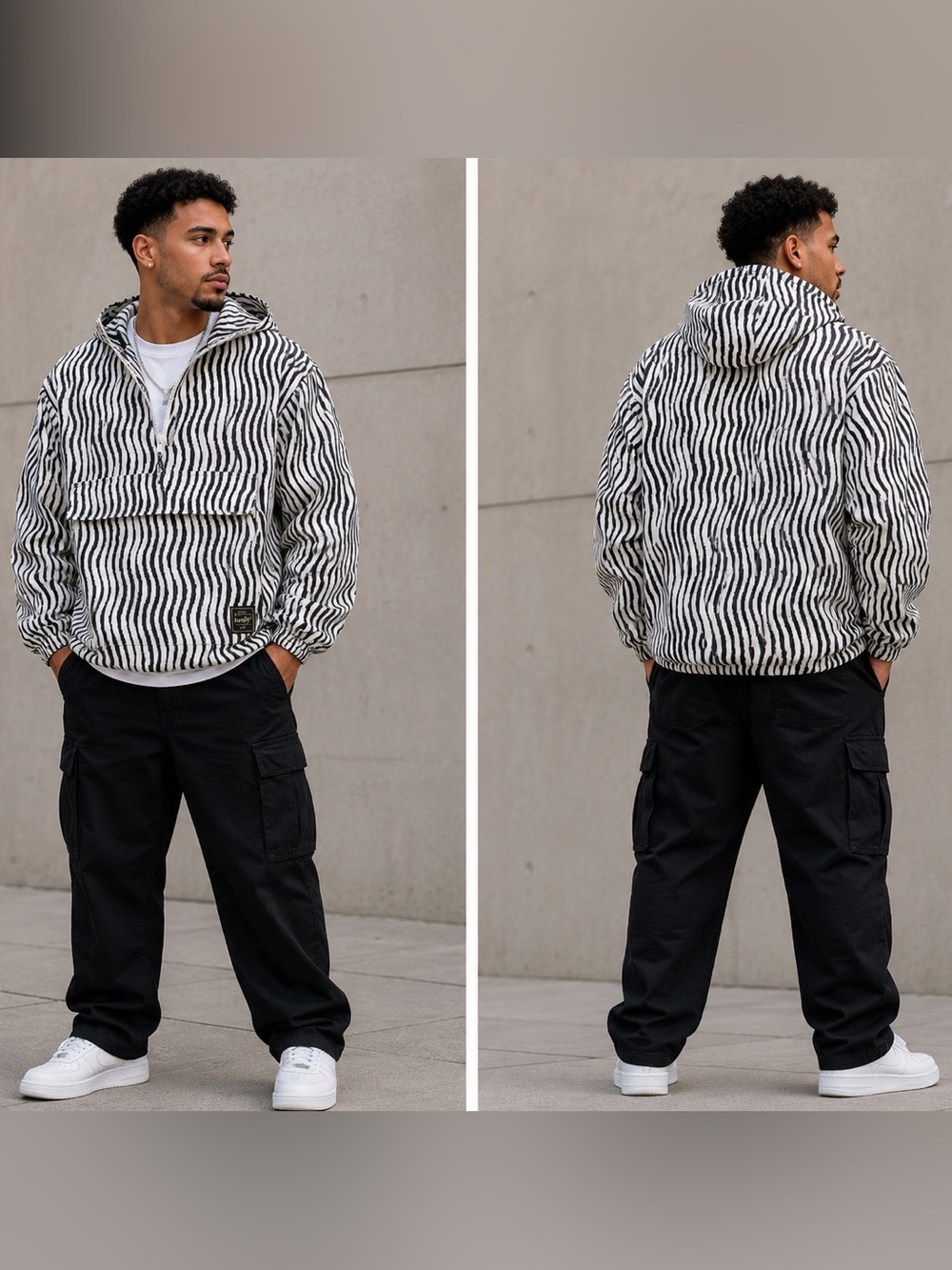 New Men's Levi Digital Zebra Stripes Anchor Hood Jacket - M